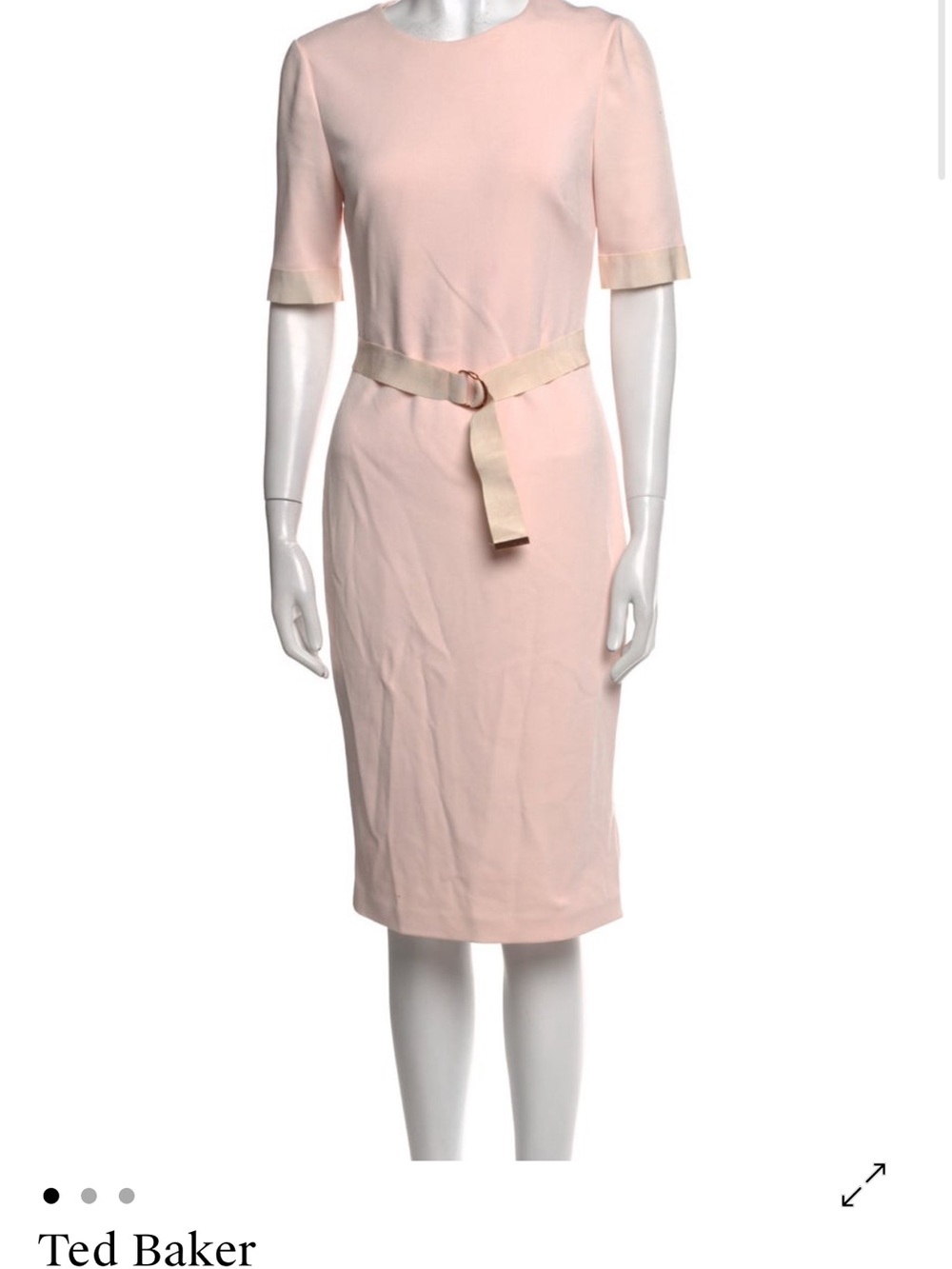 Ted Baker Pale Pink Midi Sheath Dress with Cream Belt